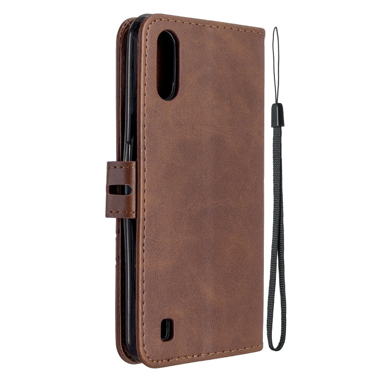 For Samsung Galaxy A01 Stitching Style 2-Color Cow Texture Horizontal Flip PU Leather Case with Holder & Card Slot & Lanyard