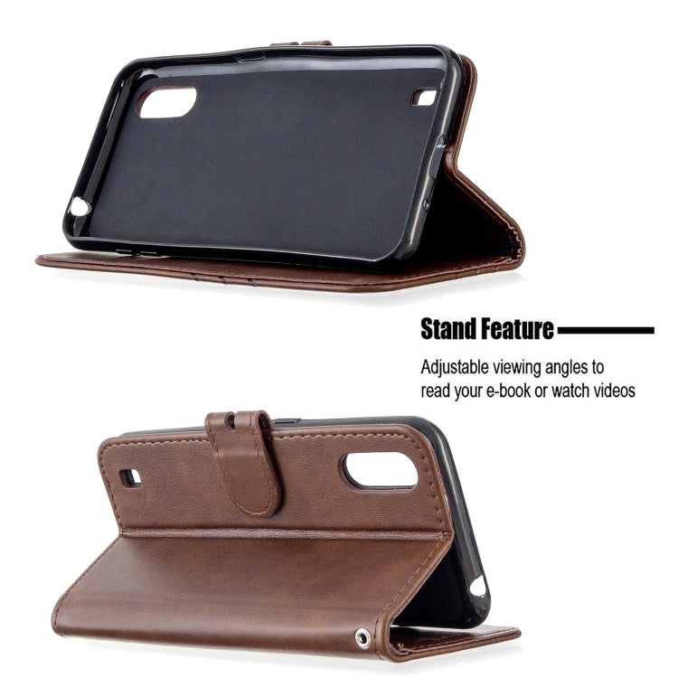 For Samsung Galaxy A01 Stitching Style 2-Color Cow Texture Horizontal Flip PU Leather Case with Holder & Card Slot & Lanyard