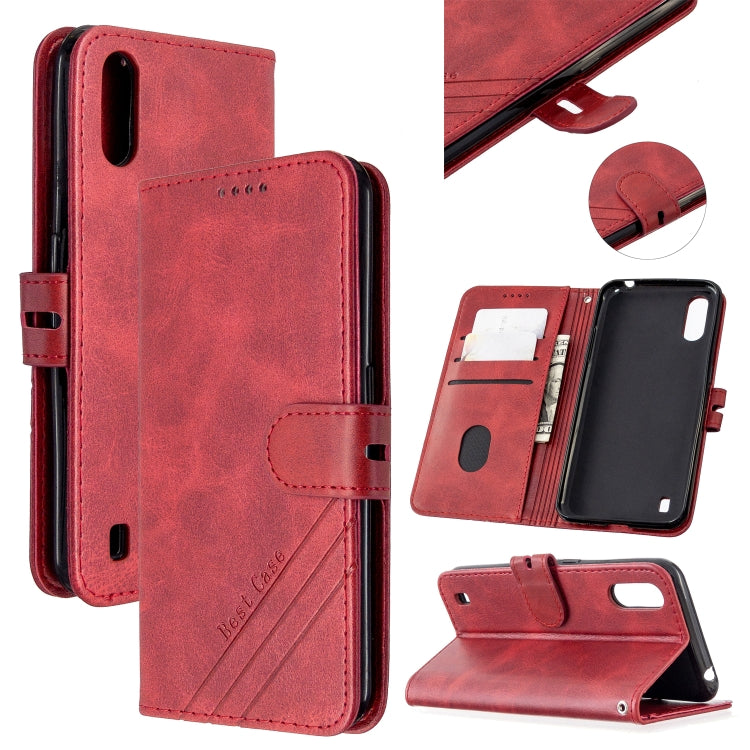 For Samsung Galaxy A01 Stitching Style 2-Color Cow Texture Horizontal Flip PU Leather Case with Holder & Card Slot & Lanyard