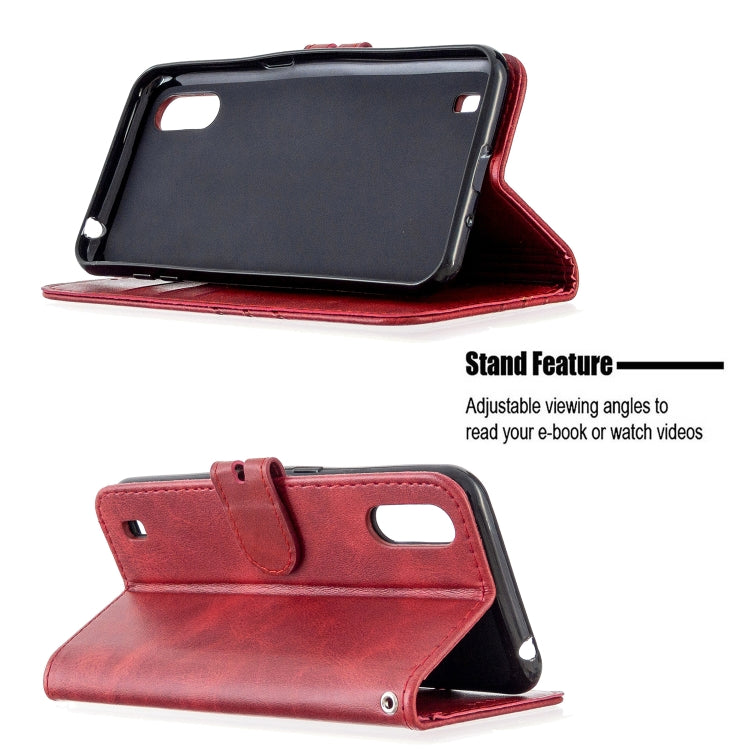 For Samsung Galaxy A01 Stitching Style 2-Color Cow Texture Horizontal Flip PU Leather Case with Holder & Card Slot & Lanyard