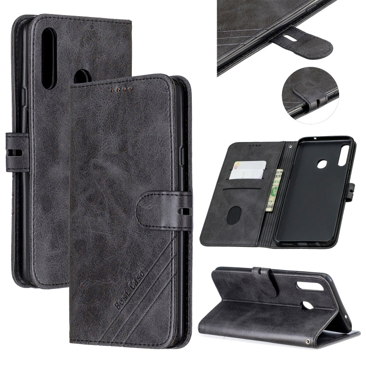 For Samsung Galaxy A10s Stitching Style 2-Color Cow Texture Horizontal Flip PU Leather Case with Holder & Card Slot & Lanyard