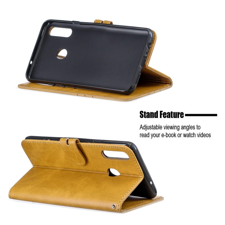 For Samsung Galaxy A10s Stitching Style 2-Color Cow Texture Horizontal Flip PU Leather Case with Holder & Card Slot & Lanyard