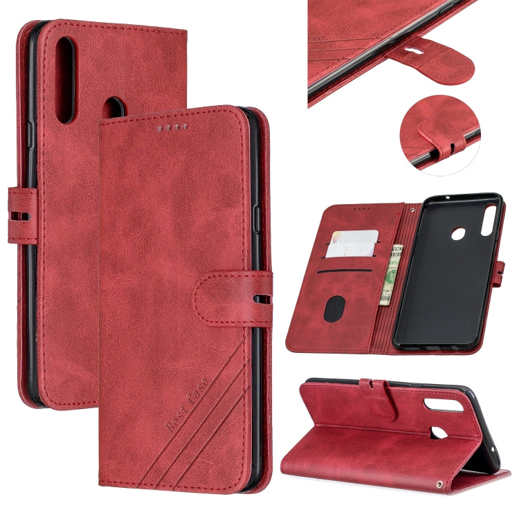 For Samsung Galaxy A10s Stitching Style 2-Color Cow Texture Horizontal Flip PU Leather Case with Holder & Card Slot & Lanyard