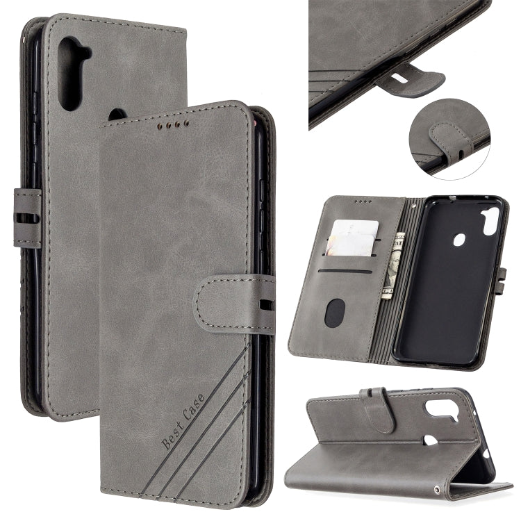 For Samsung Galaxy A11 Stitching Style 2-Color Cow Texture Horizontal Flip PU Leather Case with Holder & Card Slot & Lanyard