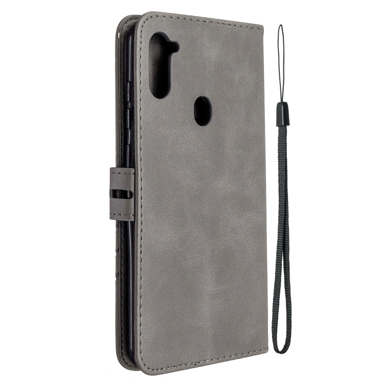 For Samsung Galaxy A11 Stitching Style 2-Color Cow Texture Horizontal Flip PU Leather Case with Holder & Card Slot & Lanyard