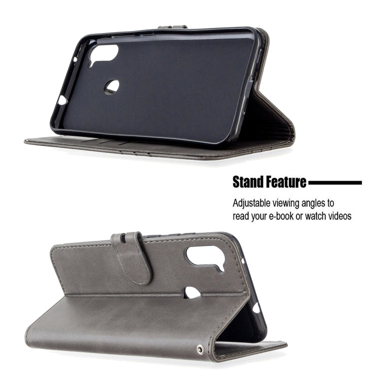 For Samsung Galaxy A11 Stitching Style 2-Color Cow Texture Horizontal Flip PU Leather Case with Holder & Card Slot & Lanyard