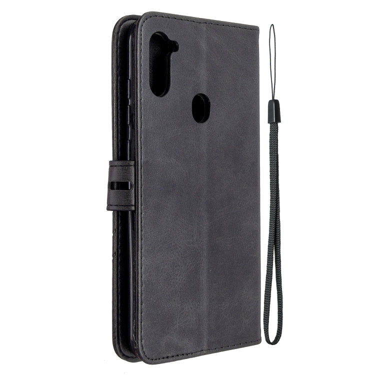 For Samsung Galaxy A11 Stitching Style 2-Color Cow Texture Horizontal Flip PU Leather Case with Holder & Card Slot & Lanyard