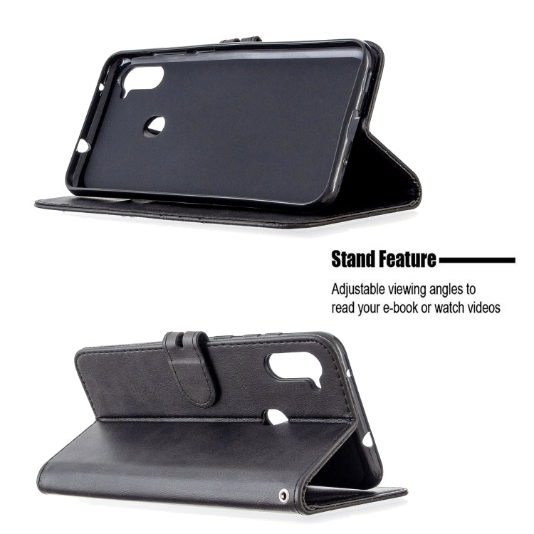 For Samsung Galaxy A11 Stitching Style 2-Color Cow Texture Horizontal Flip PU Leather Case with Holder & Card Slot & Lanyard