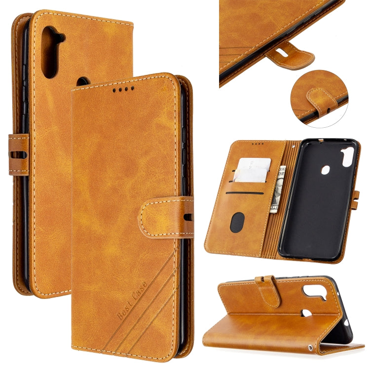 For Samsung Galaxy A11 Stitching Style 2-Color Cow Texture Horizontal Flip PU Leather Case with Holder & Card Slot & Lanyard