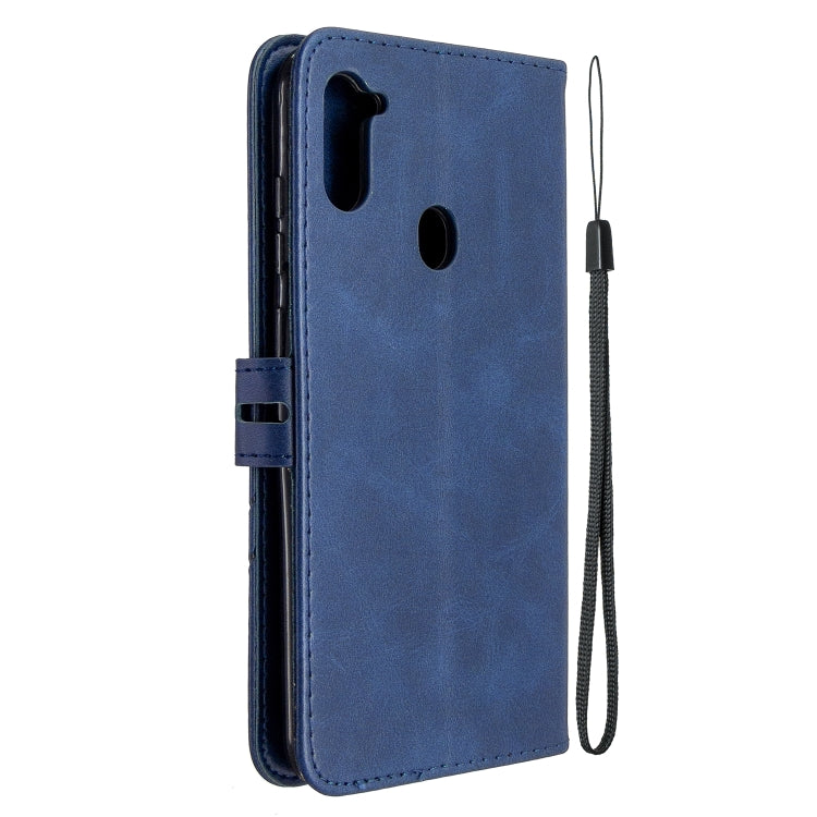 For Samsung Galaxy A11 Stitching Style 2-Color Cow Texture Horizontal Flip PU Leather Case with Holder & Card Slot & Lanyard