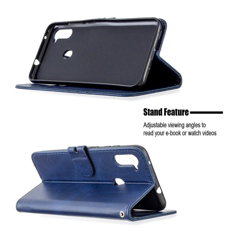 For Samsung Galaxy A11 Stitching Style 2-Color Cow Texture Horizontal Flip PU Leather Case with Holder & Card Slot & Lanyard