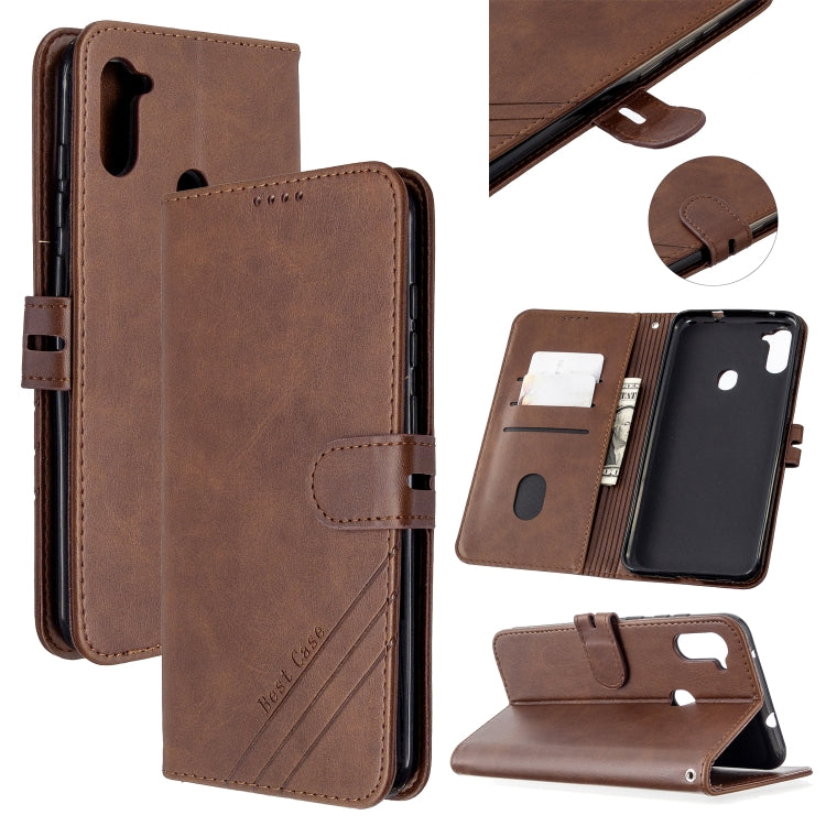 For Samsung Galaxy A11 Stitching Style 2-Color Cow Texture Horizontal Flip PU Leather Case with Holder & Card Slot & Lanyard