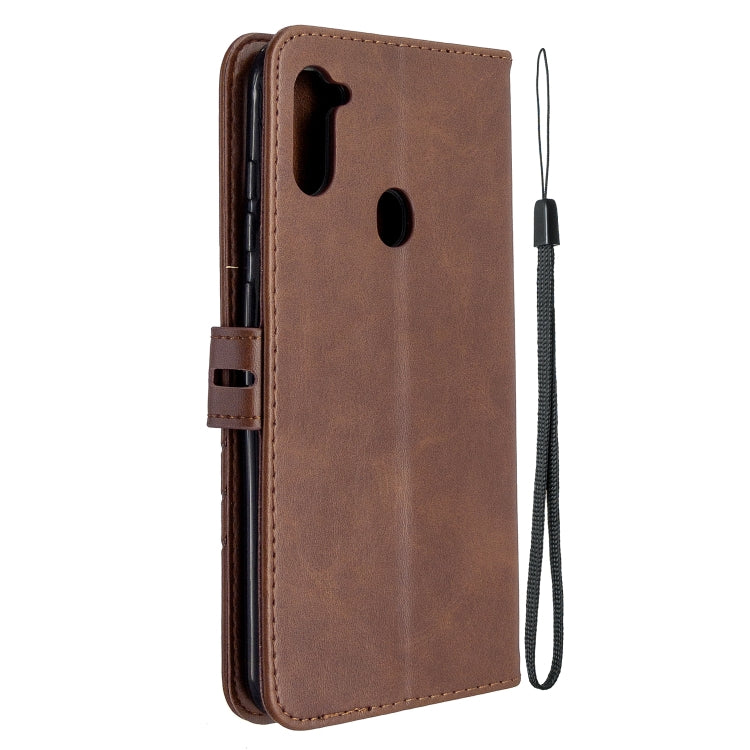 For Samsung Galaxy A11 Stitching Style 2-Color Cow Texture Horizontal Flip PU Leather Case with Holder & Card Slot & Lanyard