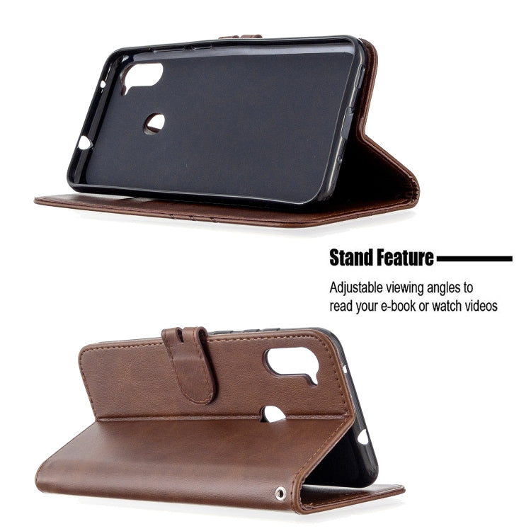 For Samsung Galaxy A11 Stitching Style 2-Color Cow Texture Horizontal Flip PU Leather Case with Holder & Card Slot & Lanyard