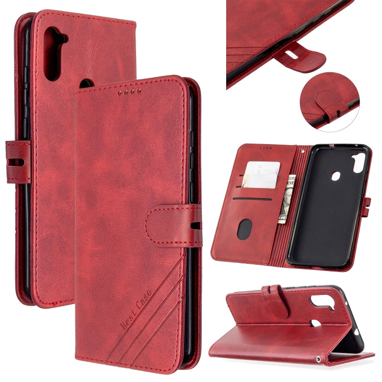 For Samsung Galaxy A11 Stitching Style 2-Color Cow Texture Horizontal Flip PU Leather Case with Holder & Card Slot & Lanyard