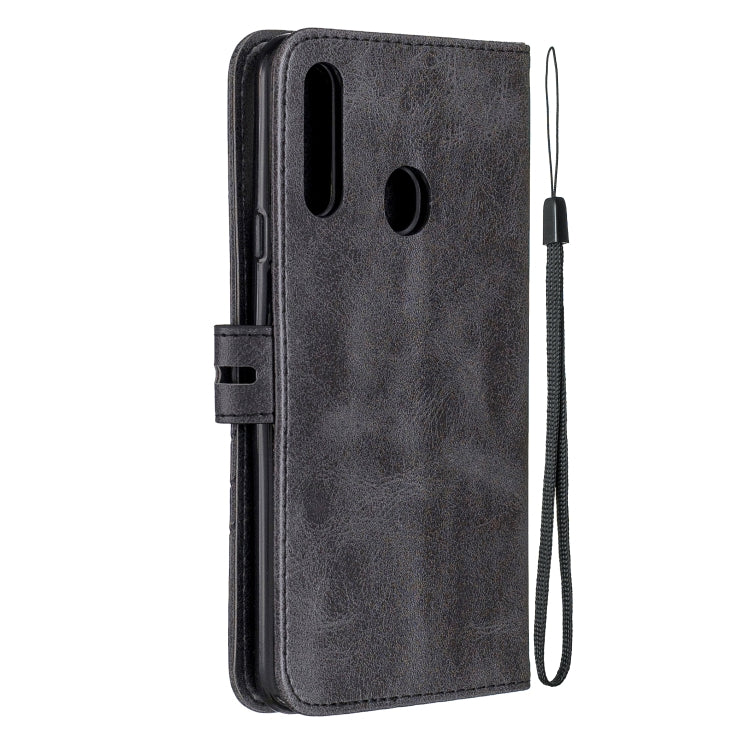 For Samsung Galaxy A20s Stitching Style 2-Color Cow Texture Horizontal Flip PU Leather Case with Holder & Card Slot & Lanyard