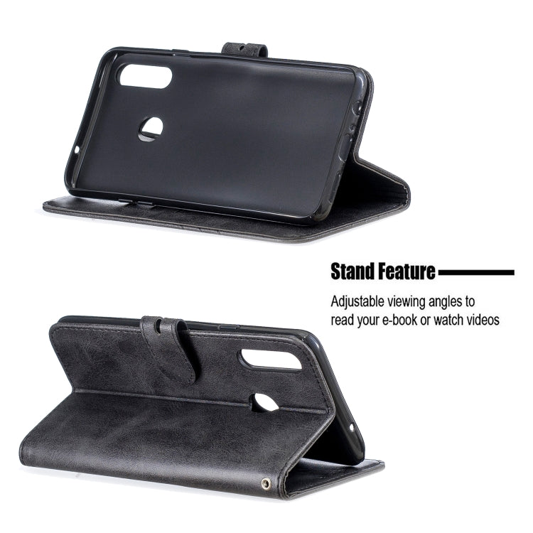 For Samsung Galaxy A20s Stitching Style 2-Color Cow Texture Horizontal Flip PU Leather Case with Holder & Card Slot & Lanyard
