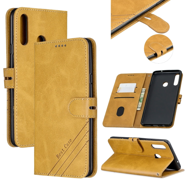 For Samsung Galaxy A20s Stitching Style 2-Color Cow Texture Horizontal Flip PU Leather Case with Holder & Card Slot & Lanyard
