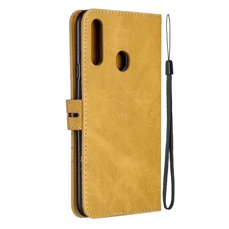 For Samsung Galaxy A20s Stitching Style 2-Color Cow Texture Horizontal Flip PU Leather Case with Holder & Card Slot & Lanyard