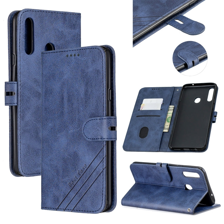 For Samsung Galaxy A20s Stitching Style 2-Color Cow Texture Horizontal Flip PU Leather Case with Holder & Card Slot & Lanyard