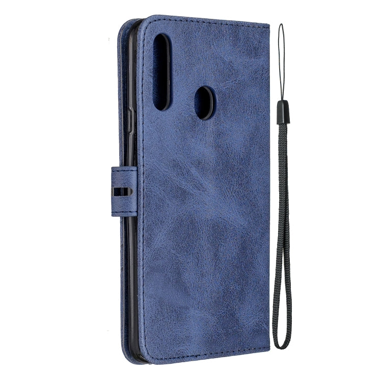 For Samsung Galaxy A20s Stitching Style 2-Color Cow Texture Horizontal Flip PU Leather Case with Holder & Card Slot & Lanyard