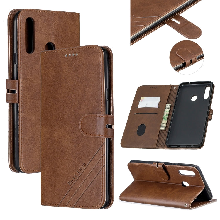 For Samsung Galaxy A20s Stitching Style 2-Color Cow Texture Horizontal Flip PU Leather Case with Holder & Card Slot & Lanyard