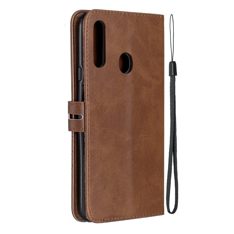 For Samsung Galaxy A20s Stitching Style 2-Color Cow Texture Horizontal Flip PU Leather Case with Holder & Card Slot & Lanyard