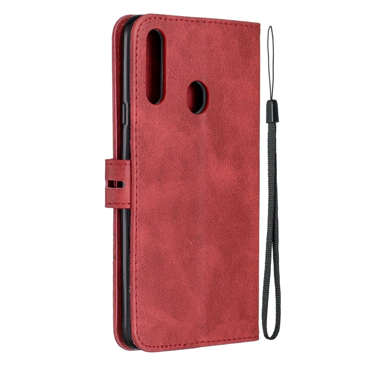 For Samsung Galaxy A20s Stitching Style 2-Color Cow Texture Horizontal Flip PU Leather Case with Holder & Card Slot & Lanyard