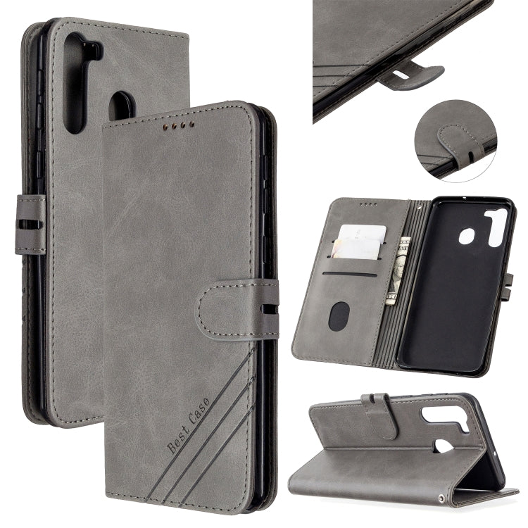 For Samsung Galaxy A21 Stitching Style 2-Color Cow Texture Horizontal Flip PU Leather Case with Holder & Card Slot & Lanyard