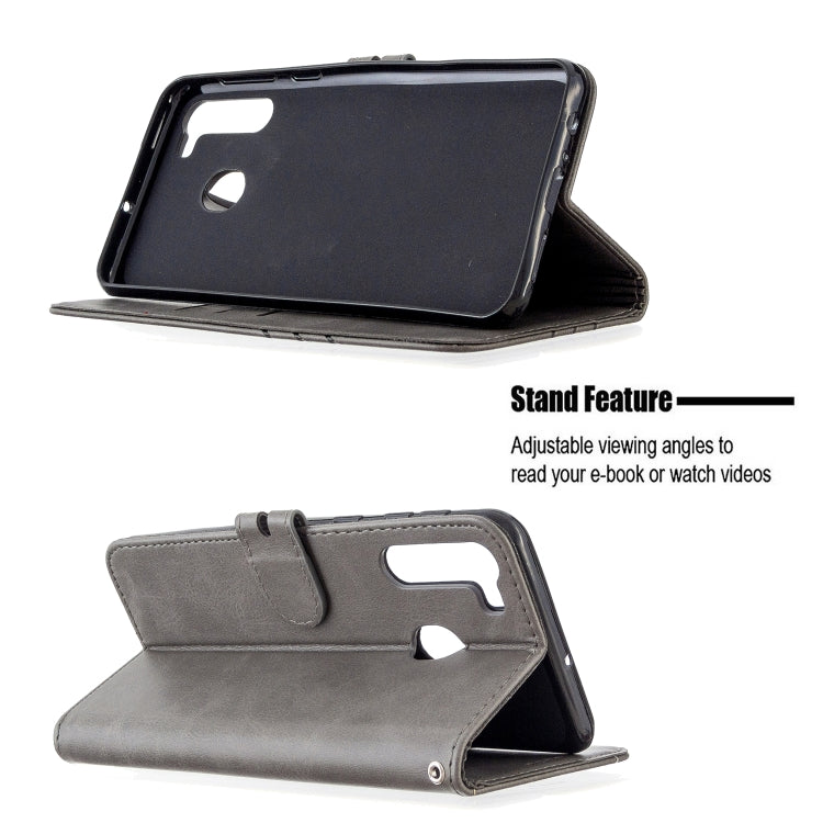 For Samsung Galaxy A21 Stitching Style 2-Color Cow Texture Horizontal Flip PU Leather Case with Holder & Card Slot & Lanyard
