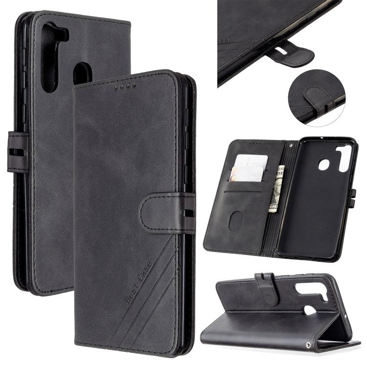 For Samsung Galaxy A21 Stitching Style 2-Color Cow Texture Horizontal Flip PU Leather Case with Holder & Card Slot & Lanyard