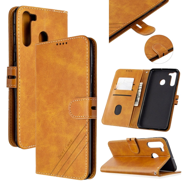 For Samsung Galaxy A21 Stitching Style 2-Color Cow Texture Horizontal Flip PU Leather Case with Holder & Card Slot & Lanyard