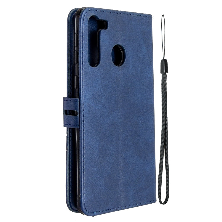 For Samsung Galaxy A21 Stitching Style 2-Color Cow Texture Horizontal Flip PU Leather Case with Holder & Card Slot & Lanyard