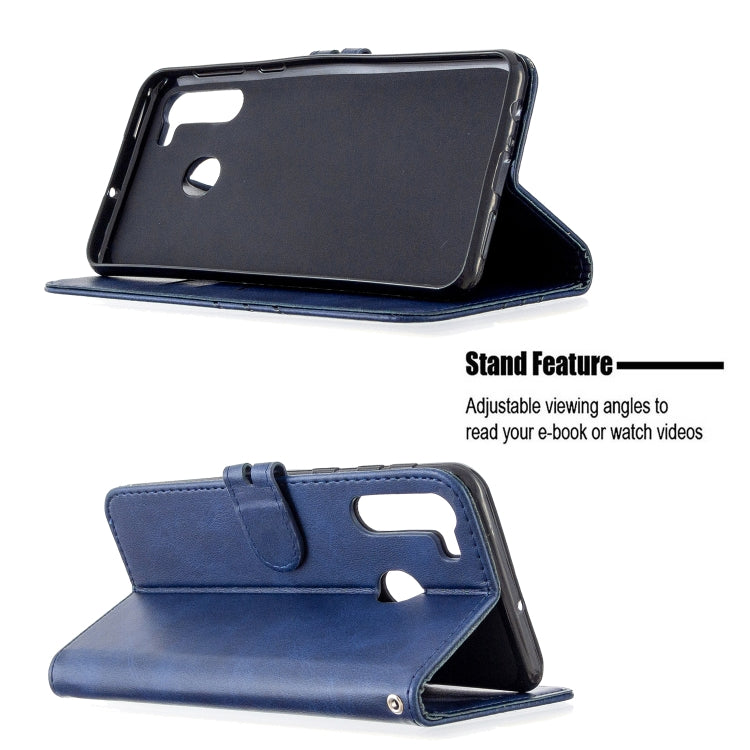 For Samsung Galaxy A21 Stitching Style 2-Color Cow Texture Horizontal Flip PU Leather Case with Holder & Card Slot & Lanyard