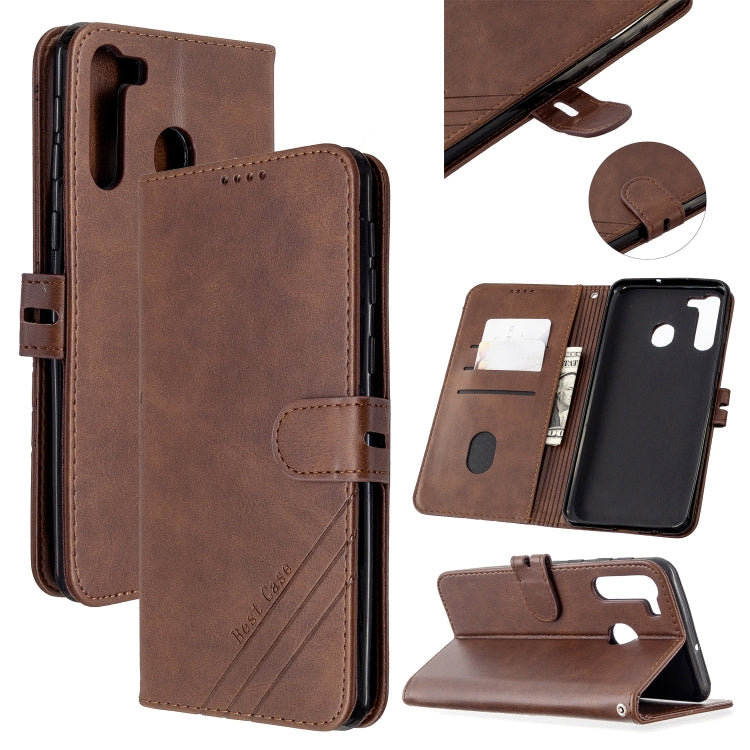 For Samsung Galaxy A21 Stitching Style 2-Color Cow Texture Horizontal Flip PU Leather Case with Holder & Card Slot & Lanyard