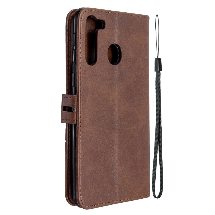 For Samsung Galaxy A21 Stitching Style 2-Color Cow Texture Horizontal Flip PU Leather Case with Holder & Card Slot & Lanyard