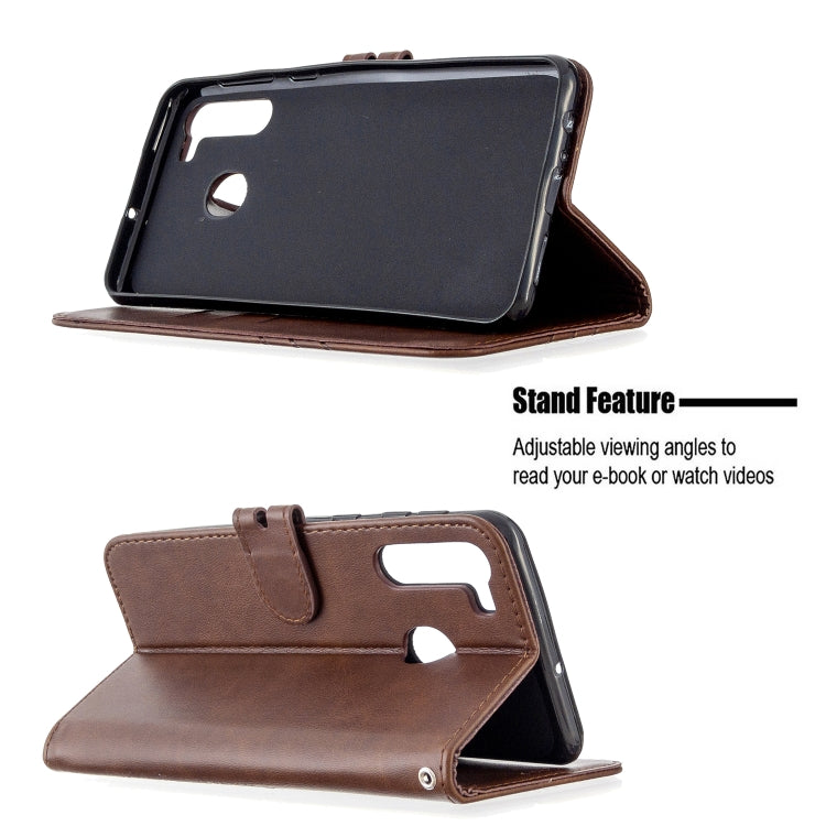 For Samsung Galaxy A21 Stitching Style 2-Color Cow Texture Horizontal Flip PU Leather Case with Holder & Card Slot & Lanyard