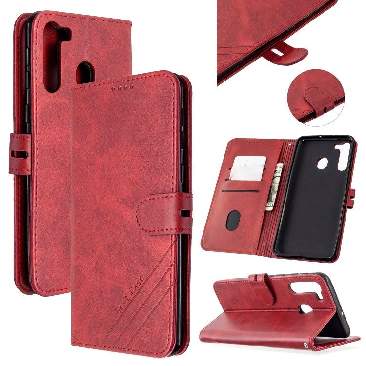 For Samsung Galaxy A21 Stitching Style 2-Color Cow Texture Horizontal Flip PU Leather Case with Holder & Card Slot & Lanyard