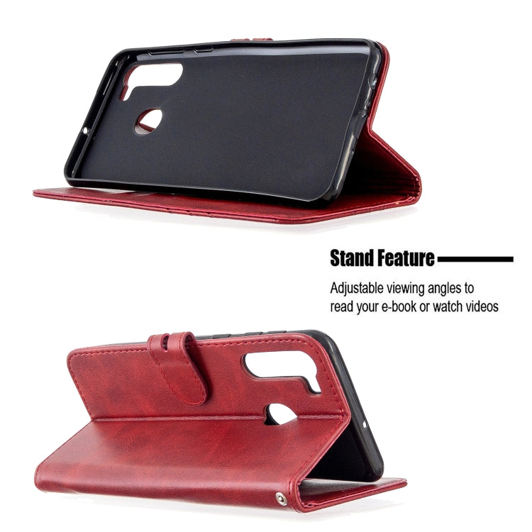 For Samsung Galaxy A21 Stitching Style 2-Color Cow Texture Horizontal Flip PU Leather Case with Holder & Card Slot & Lanyard