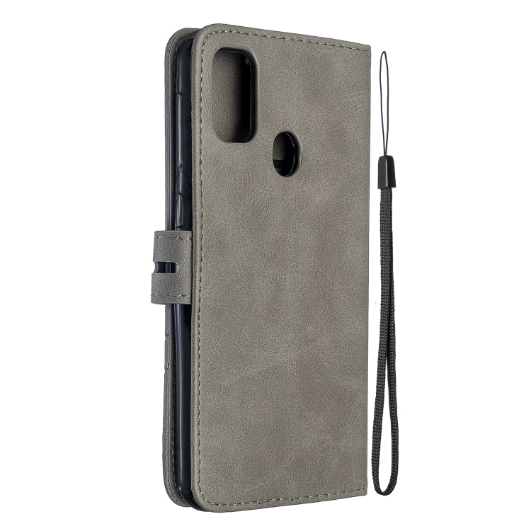 For Samsung Galaxy A21s Stitching Style 2-Color Cow Texture Horizontal Flip PU Leather Case with Holder & Card Slot & Lanyard