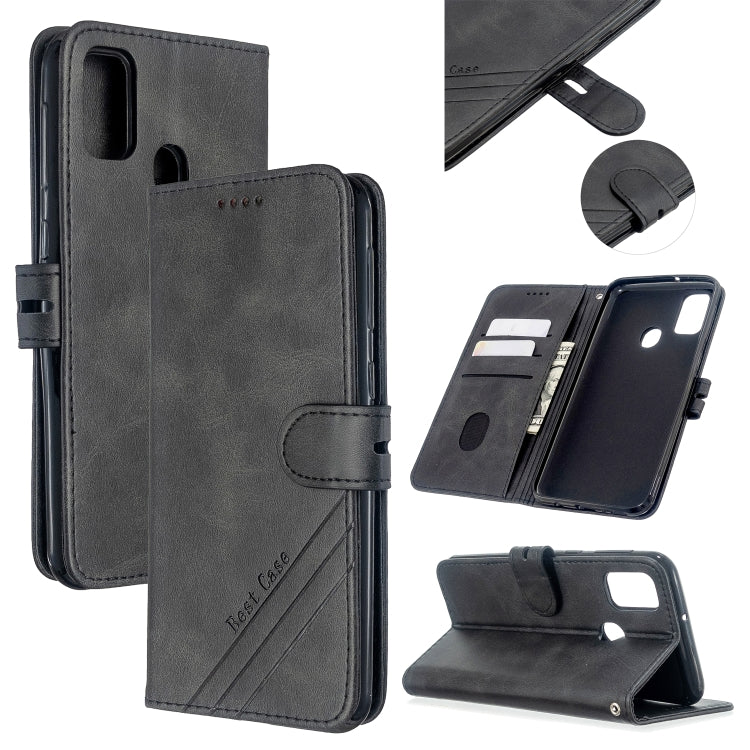 For Samsung Galaxy A21s Stitching Style 2-Color Cow Texture Horizontal Flip PU Leather Case with Holder & Card Slot & Lanyard