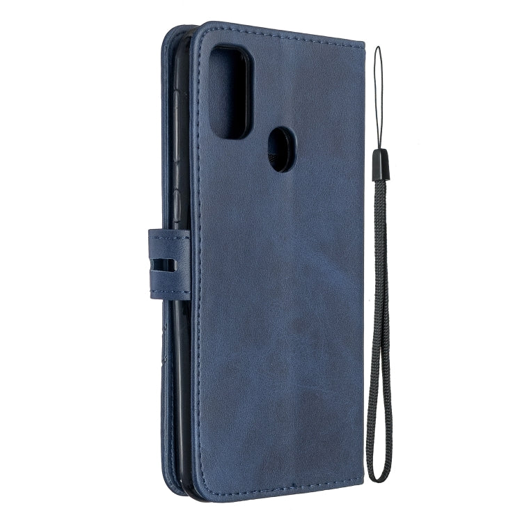 For Samsung Galaxy A21s Stitching Style 2-Color Cow Texture Horizontal Flip PU Leather Case with Holder & Card Slot & Lanyard