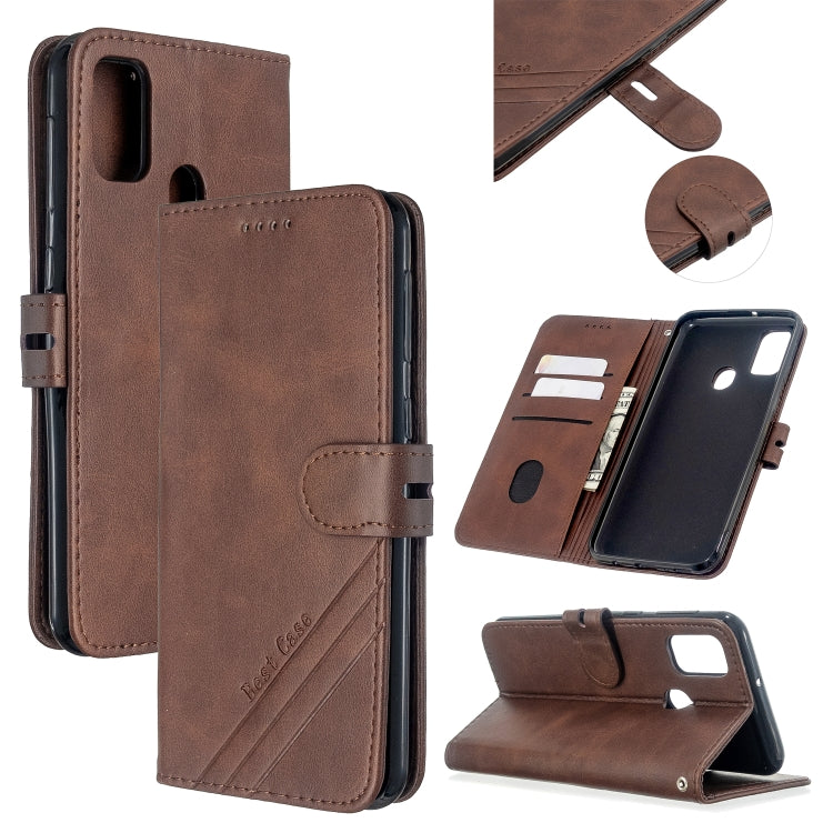 For Samsung Galaxy A21s Stitching Style 2-Color Cow Texture Horizontal Flip PU Leather Case with Holder & Card Slot & Lanyard