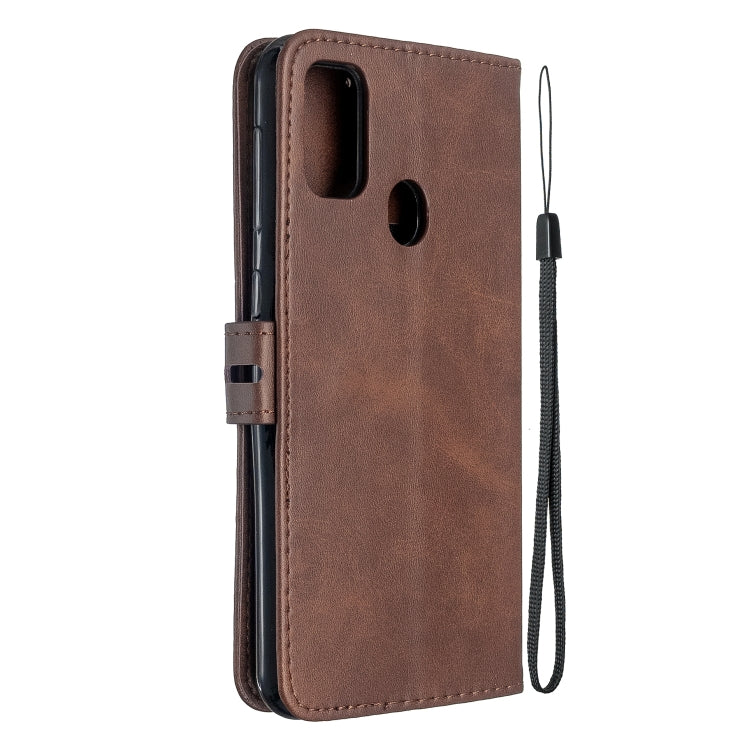 For Samsung Galaxy A21s Stitching Style 2-Color Cow Texture Horizontal Flip PU Leather Case with Holder & Card Slot & Lanyard