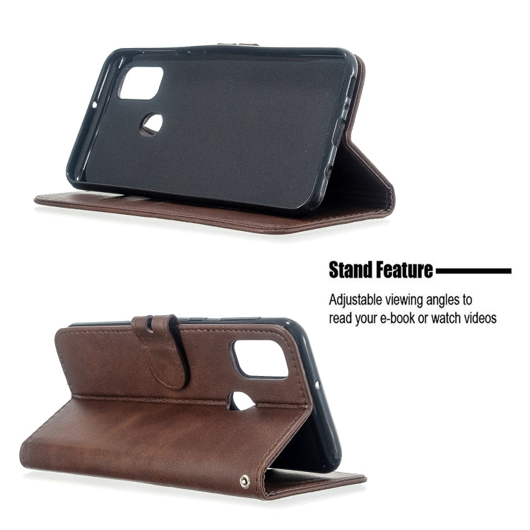 For Samsung Galaxy A21s Stitching Style 2-Color Cow Texture Horizontal Flip PU Leather Case with Holder & Card Slot & Lanyard