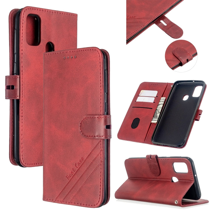 For Samsung Galaxy A21s Stitching Style 2-Color Cow Texture Horizontal Flip PU Leather Case with Holder & Card Slot & Lanyard