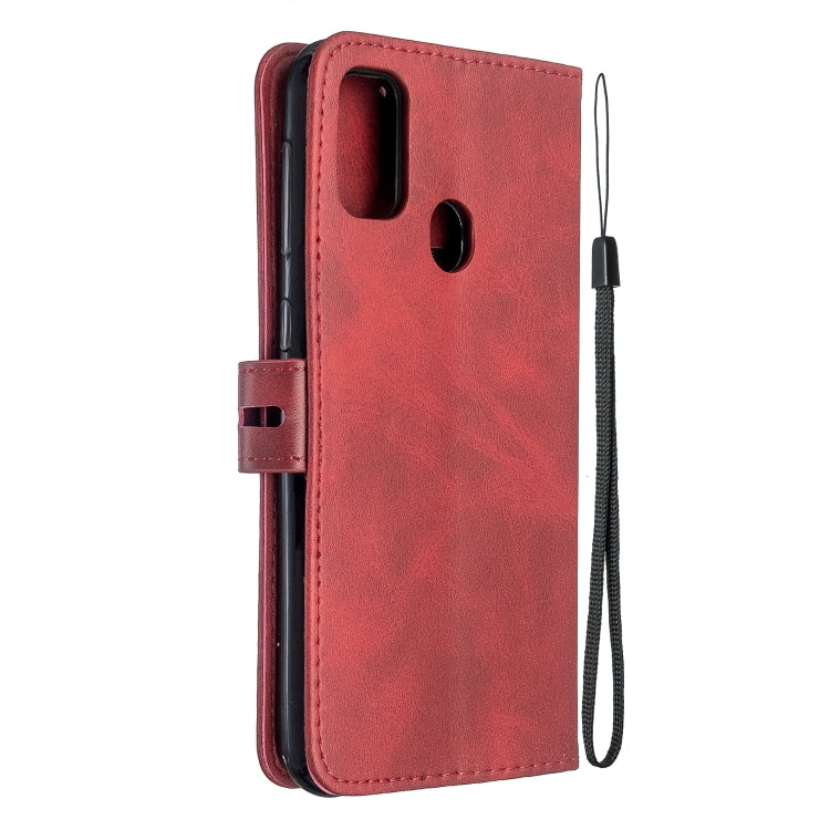 For Samsung Galaxy A21s Stitching Style 2-Color Cow Texture Horizontal Flip PU Leather Case with Holder & Card Slot & Lanyard