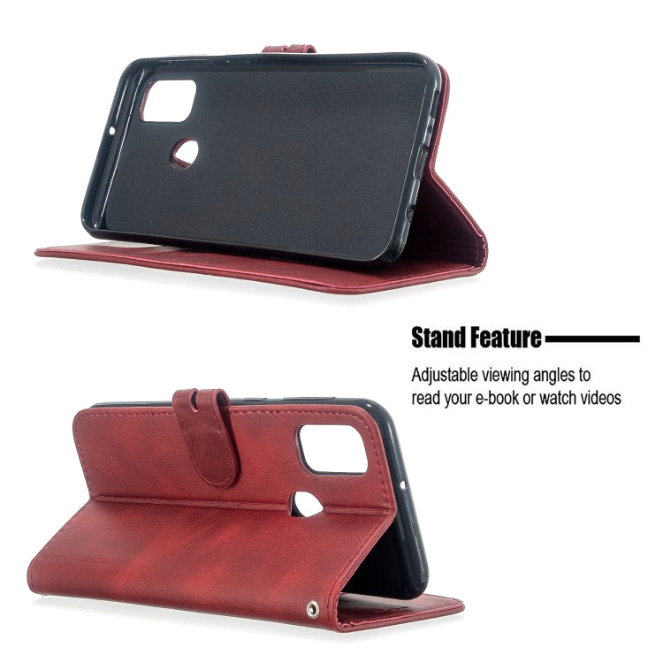 For Samsung Galaxy A21s Stitching Style 2-Color Cow Texture Horizontal Flip PU Leather Case with Holder & Card Slot & Lanyard
