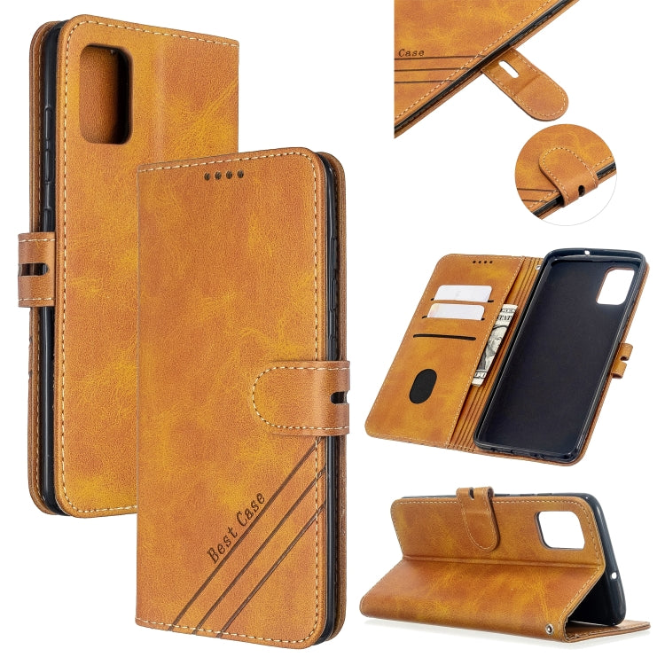 For Samsung Galaxy A31 Stitching Style 2-Color Cow Texture Horizontal Flip PU Leather Case with Holder & Card Slot & Lanyard