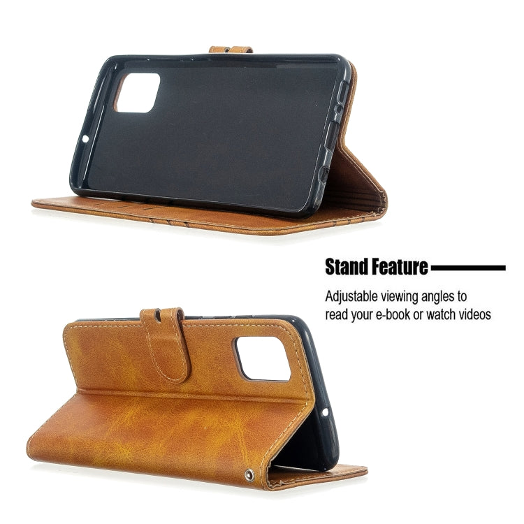 For Samsung Galaxy A31 Stitching Style 2-Color Cow Texture Horizontal Flip PU Leather Case with Holder & Card Slot & Lanyard